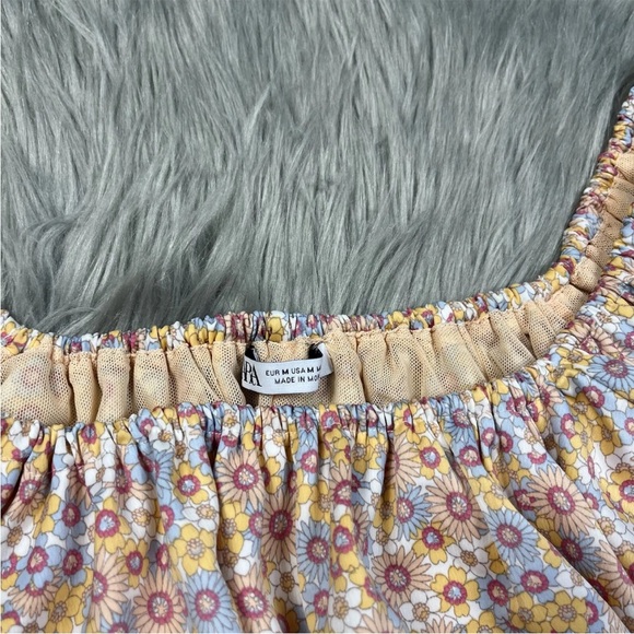 Zara Multicolored Floral Balloon Crop Top Size Medium - Picture 9 of 9